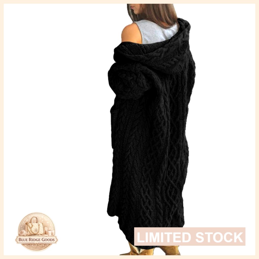 Long Sleeve Open Cardigan Cable Knit Hooded Coat With Pockets